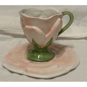 Teleflora Pink Rose Ceramic Tea Cup & Saucer Vintage Floral Cottagecore Mothers